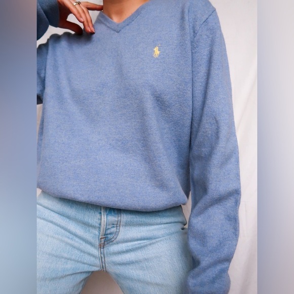 Polo by Ralph Lauren V Neck 100% Pima Cotton Pullover Sweater Blue sz XL - Picture 5 of 9